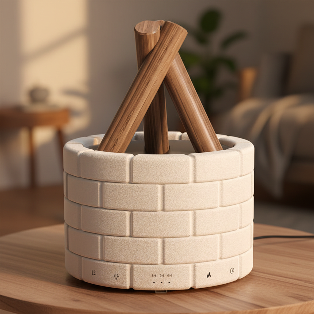 Diffusore su tavolino con luce serale
